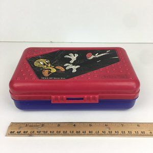 Vtg 1997 Spacemaker Plastic Pencil Box Case Looney Tunes Tweety Sylvester School